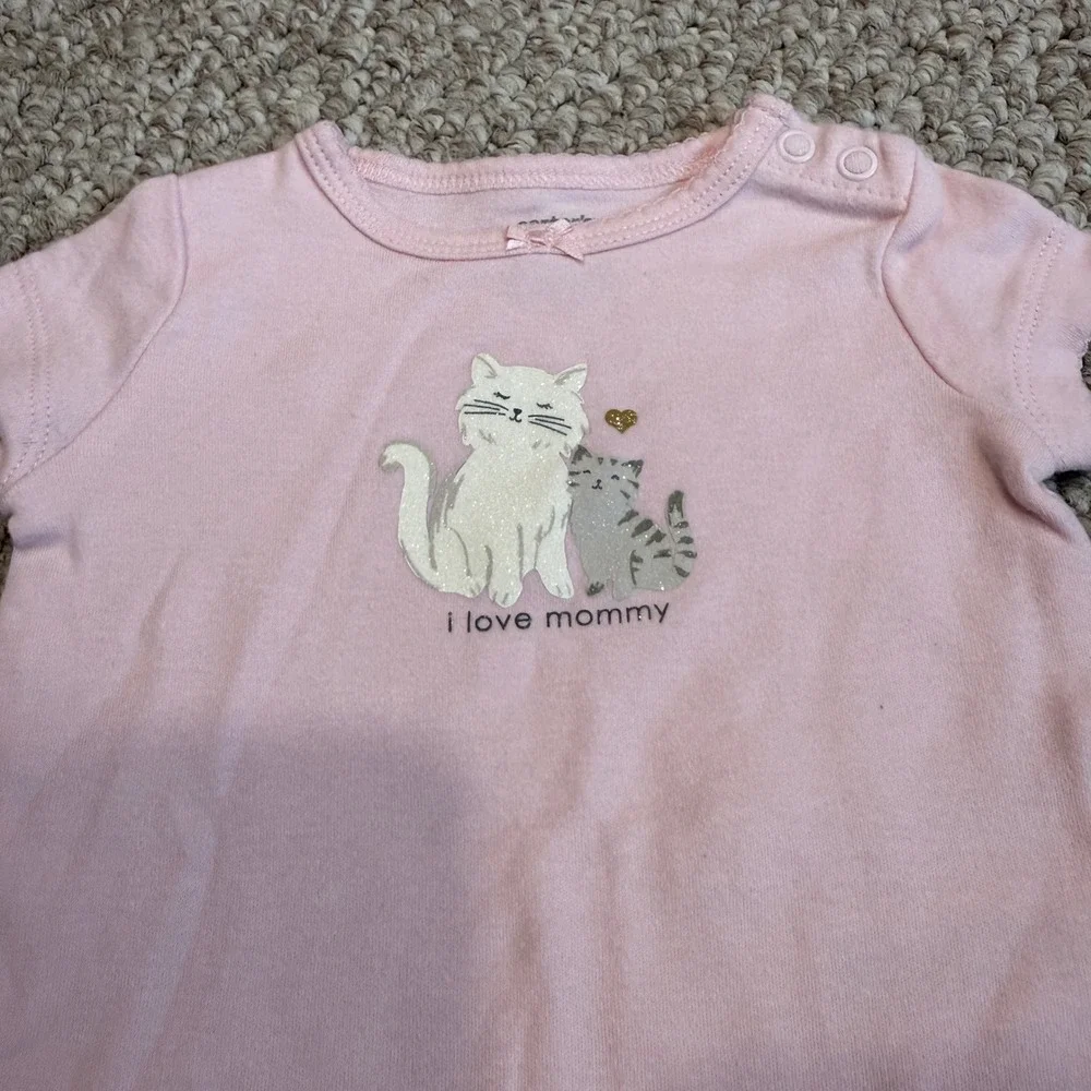 Carters Baby Girls Size 3 Months I Love Mommy Cat Bodysuit Leopard Leggings Set‎